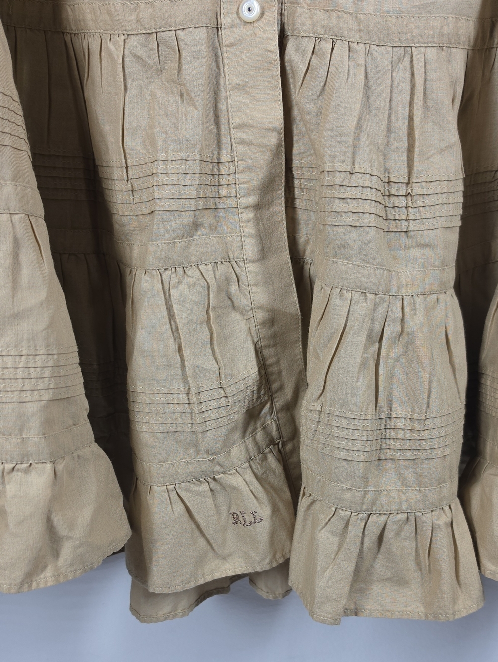 Lauren Ralph Lauren Khaki Cotton Tiered Prairie Maxi Skirt 6 Button Front - Picture 5 of 11